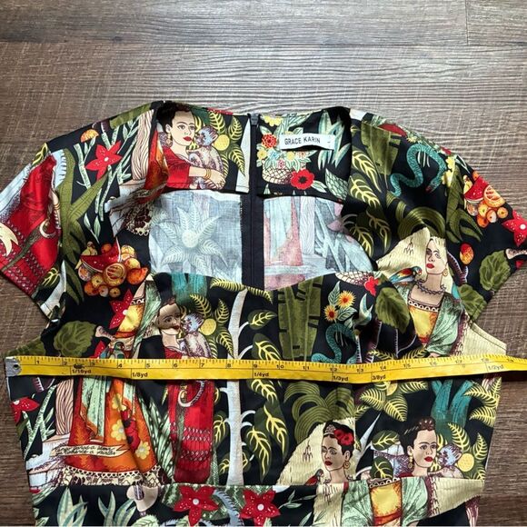 GRACE KARIN tropical Frida Kahlo dress Cap-Sleeve Sweetheart Sheath Sz L artsy - Picture 15 of 16